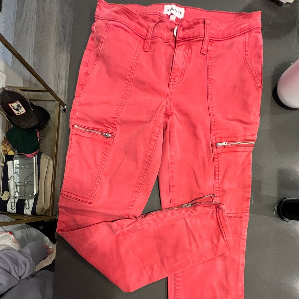 Red Meritage Jeans with zipper detail